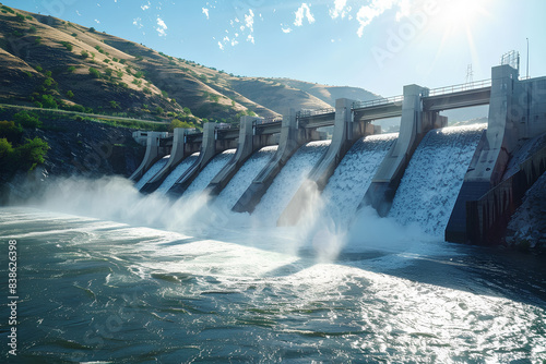 hydroelectric dam with sunny day background