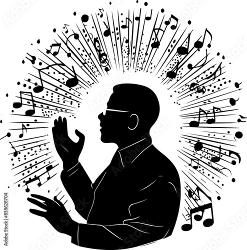 Silhouette of Conductor Surrounded by Musical Notes