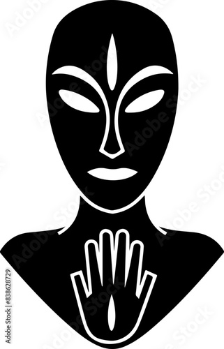 Minimalistic Silhouette of Tribal Mask with Hand Symbol