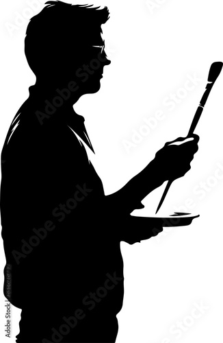 Artist Silhouette Holding Brush and Palette in Contemplation