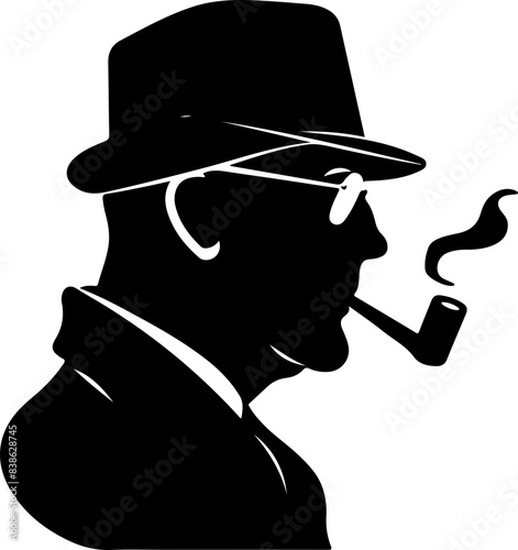 Silhouette of Man Smoking Pipe