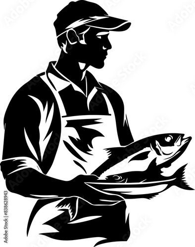 Silhouette of a Fishmonger Holding Fresh Catch