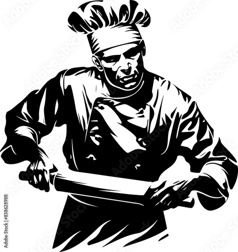 Stylized Illustration of a Chef Sharpening Knife