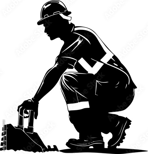 Silhouette of a Construction Worker Operating Heavy Machinery