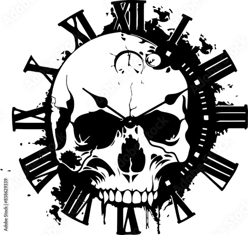 Grunge Skull and Clock Illustration