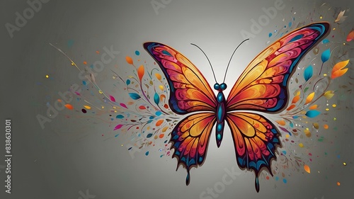 A rotating butterfly silhouette on a background of vibrant colors. The intricate design features a graceful butterfly © Fantasy24
