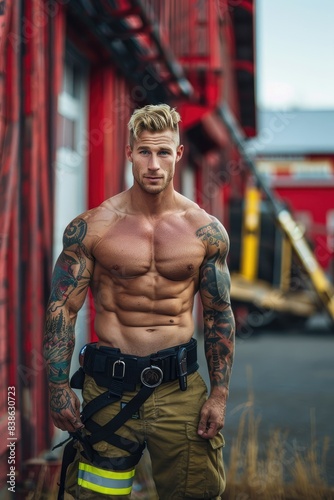 A tattooed firefighter show...