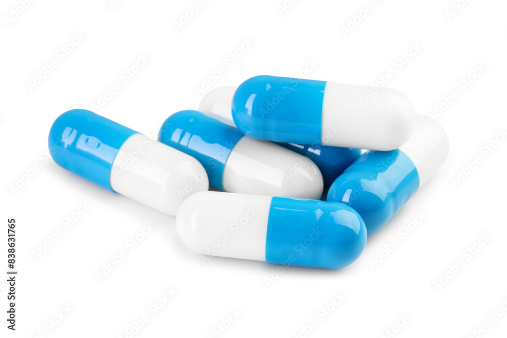 Antibiotic pills isolated on white. Medicinal treatment Antibiotic pills isolated on white. Medicinal treatment