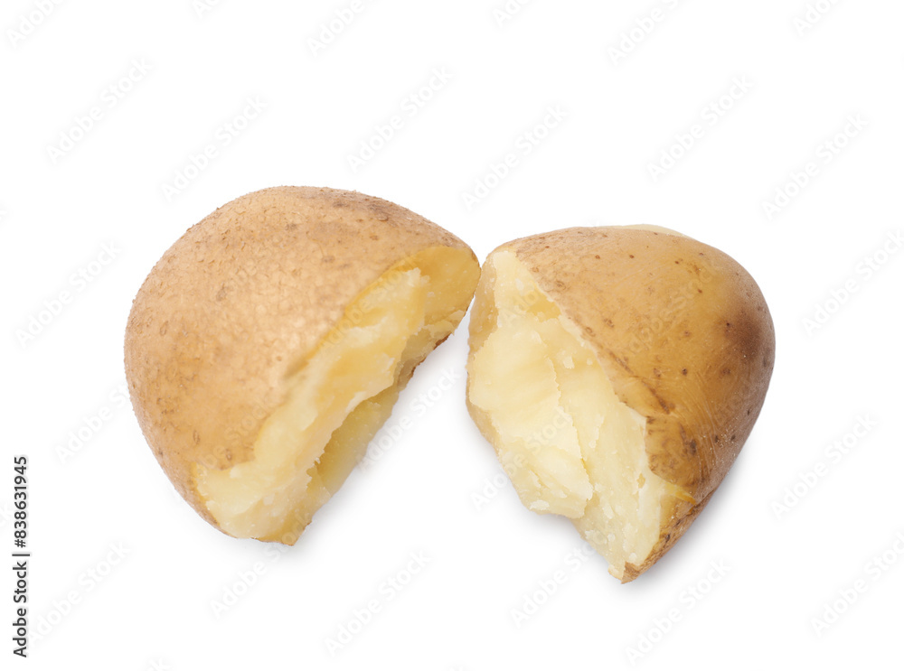 Tasty young boiled potato isolated on white, top view Tasty young boiled potato isolated on white, top view