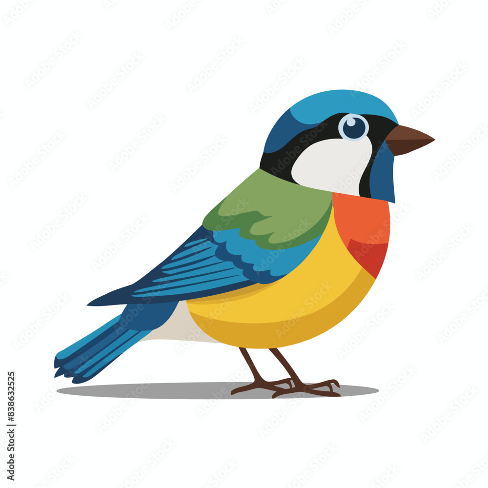 Fototapeta premium Spring bird. Beautiful birdie sits on branch. Colored flat vector illustration isolated on white background.