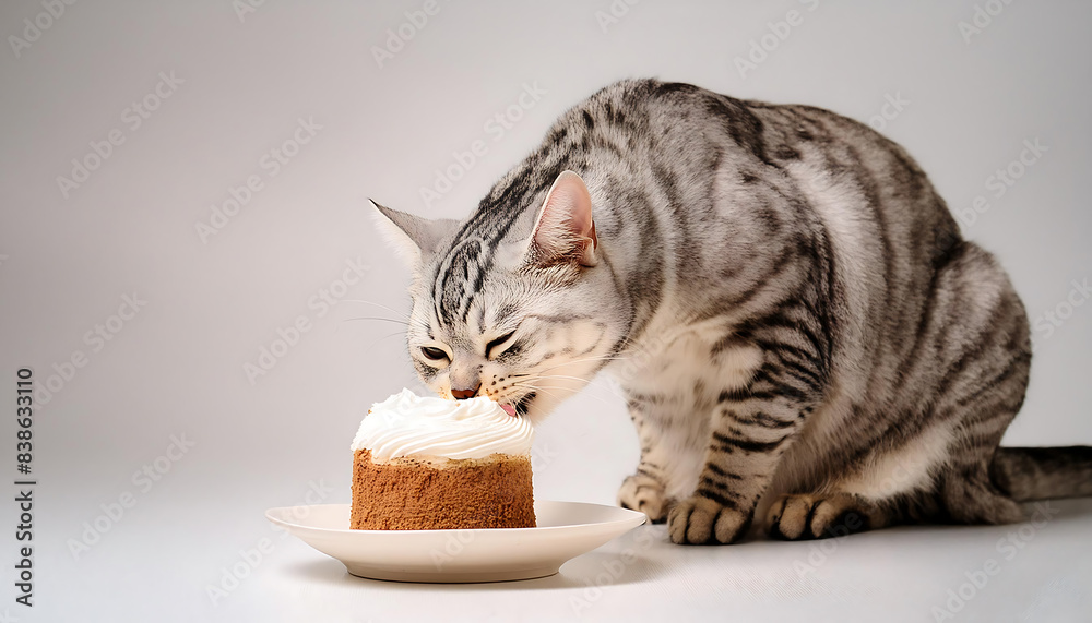 American Shorthair Cat Indulging in Cake American Shorthair Cat Indulging in Cake
