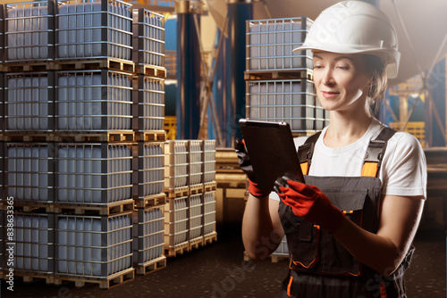 Woman standing in warehouse...
