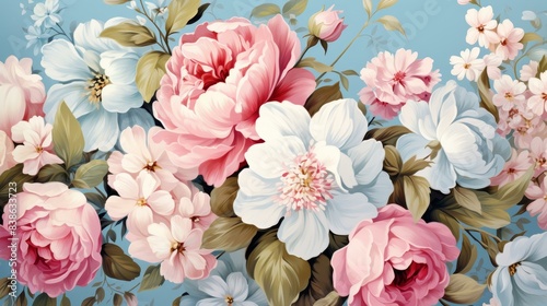 Beautiful chintz pattern illustrations with delicate florals and soft pastel colors in high definition quality.