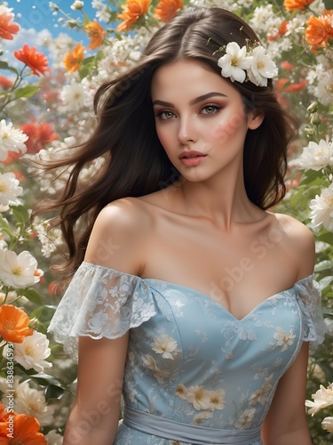 Beautiful images of gorgeous woman in nature for banner, poster, printable images, wallpaper