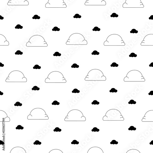 Cumulus cloud cartoon. Seamless pattern. Coloring Page. Sky air symbol. Vector drawing. Design ornaments.
