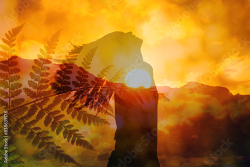 Photography Woman looking up to the sky feeling warm sunlight shinning finding inner peace,