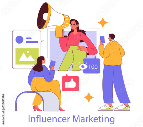 Influencer Marketing. Flat Vector Illustration