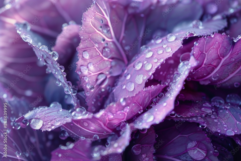 Purple cabbage with water droplets.