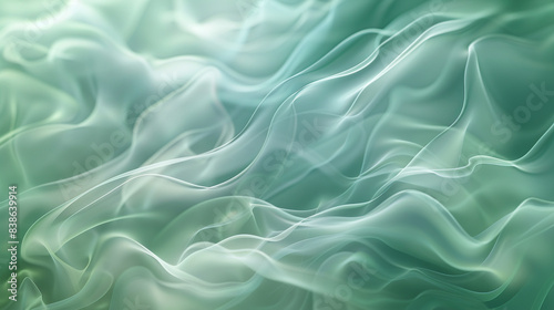 Soft wavy smoky abstract design in pastel hues of green and blue, creating a dreamy, gentle background.