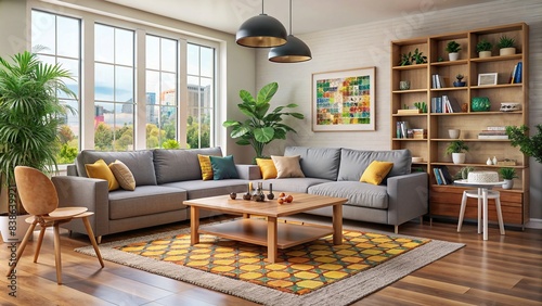 Cozy modern living room with family board game set up  family  game night  board game  weekend  fun  living room  cozy  modern  home  playing  laughter  entertainment  leisure  relaxation