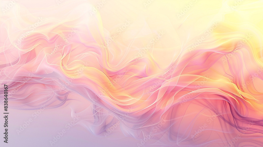 Soft wavy smoky abstract design in pastel hues of pink and yellow, creating a dreamy, gentle background.