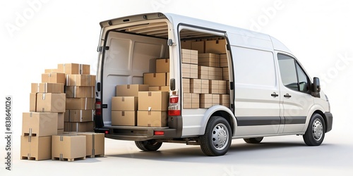 Delivery van with cardboard boxes for fast shipping and logistics service with copyspace, delivery, movers, service, van, cardboard boxes, fast, shipping, logistics, shipments, mockup © Sanook