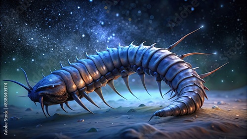 rendering of a giant prehistoric Arthropleura centipede , Arthropleura, centipede, prehistoric, giant, ancient, creepy, bug, insect, wildlife, extinct,realistic, monstrous, predator