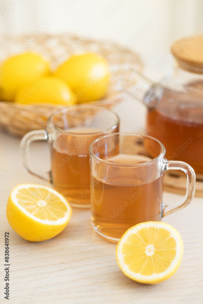 cup of black tea with lemon - close up cup of black tea with lemon - close up