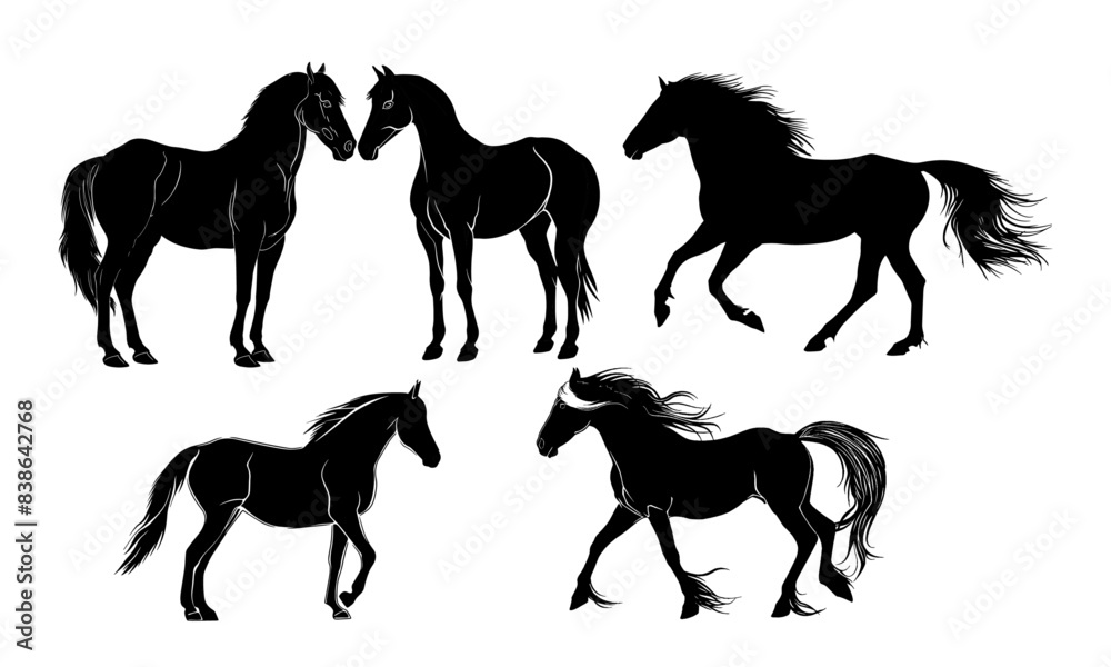 side view of horses in silhouette