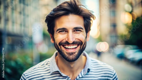 Portrait of a smiling man expressing happiness, portrait, happy, man, adult, smile, expression, young, face, joyful, cheerful, content, emotional, excited, positive, confident, handsome photo