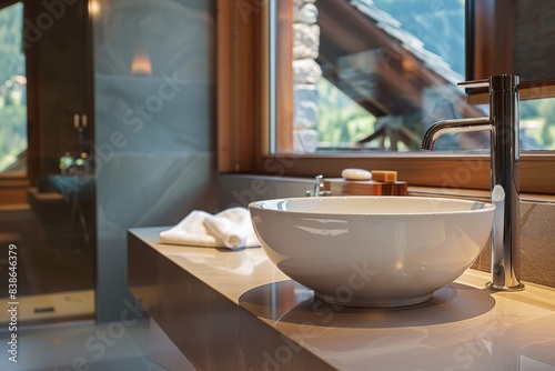 Contemporary Bathroom With Large White Bowl Sink