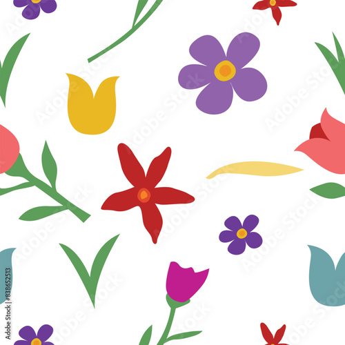Seamless pattern with flowers. On a white background. For paper, coverings, fabric and other uses.