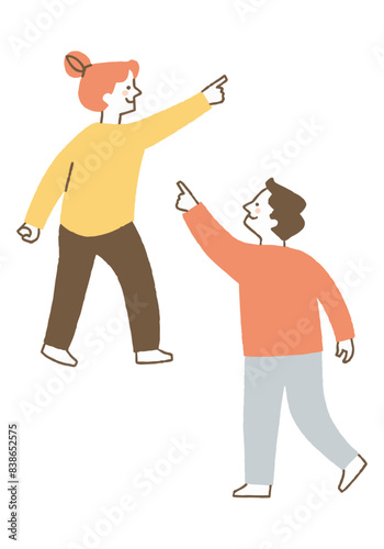 Man and woman pointing and looking for something _color
