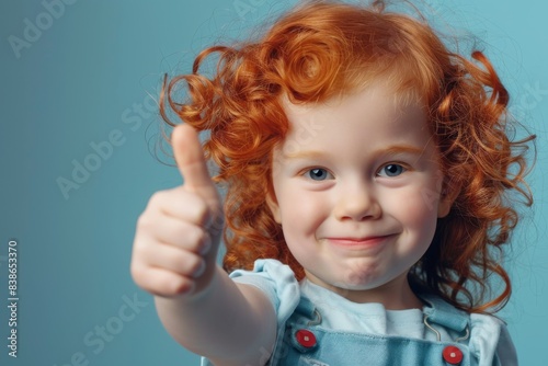 Girl with red curls giving thumbs up