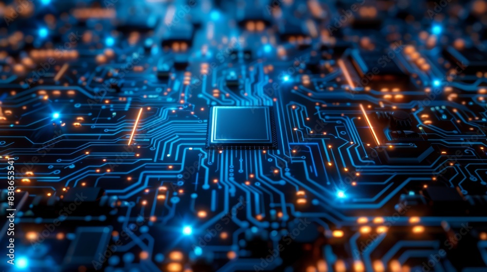 Electronic Circuit in Blue Neon Color Electronic Circuit in Blue Neon Color