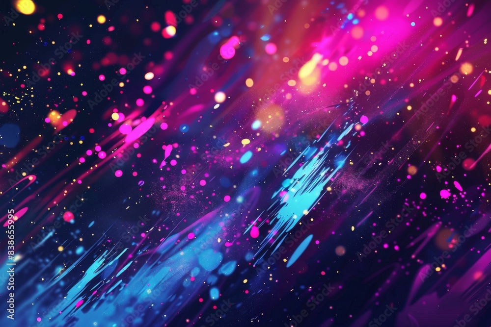 Fototapeta premium Bright colorful splashes and splatters on black background.