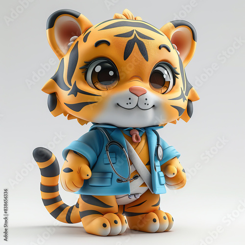 3d render cute and funny tiger cartoon