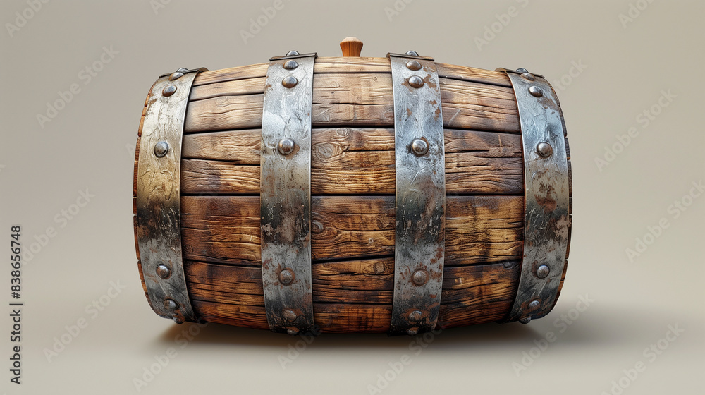 A 3D realistic style beer barrel, reinforced with metal bands, adds vintage charm to any setting. Ideal for decor or themed events. A 3D realistic style beer barrel, reinforced with metal bands, adds vintage charm to any setting. Ideal for decor or themed events.