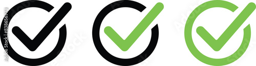 Check box icon with correct, accept checkmark icons tick box checked. Check mark icon symbols vector.