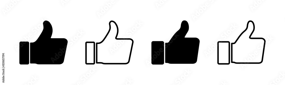Thumbs up icon set. Hand like. Like icon vector. Thumbs up icon set. Hand like. Like icon vector.