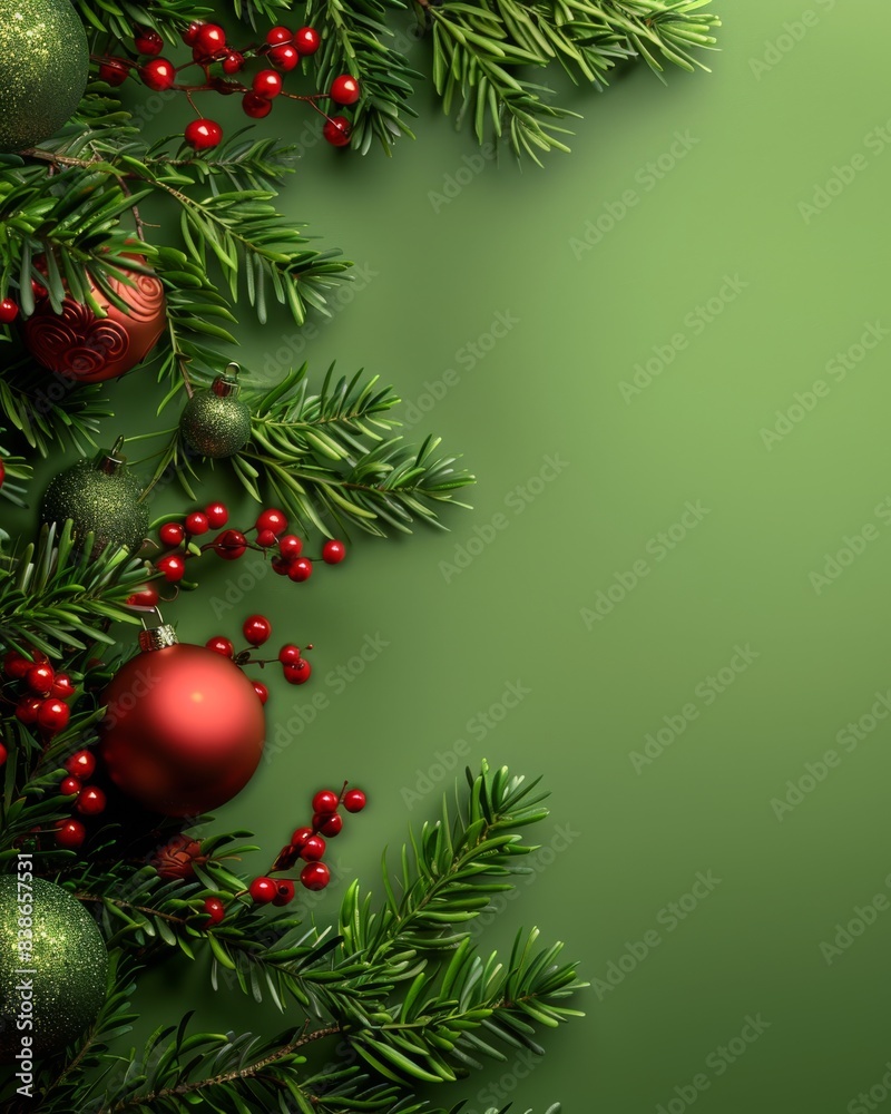Vertical composition with Christmas balls and fir branches