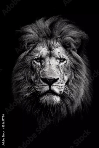 Portrait of a lion s head on a black background.