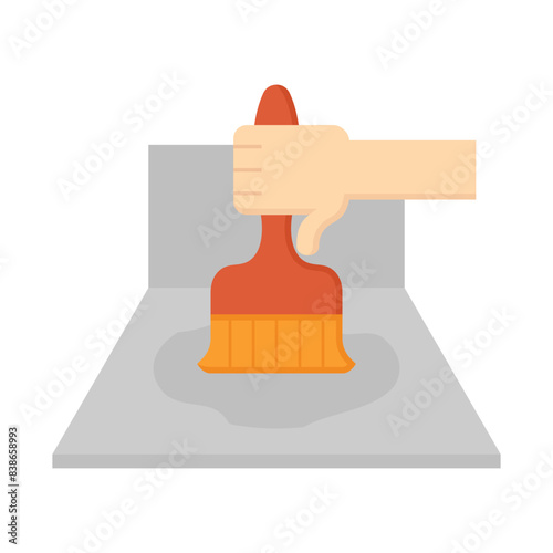 Floor paint vector icon consist of worker person or technician, paint brush tool to apply liquid on surface floor for primer, waterproof, epoxy and color for repair, improve, sealer and protection.
