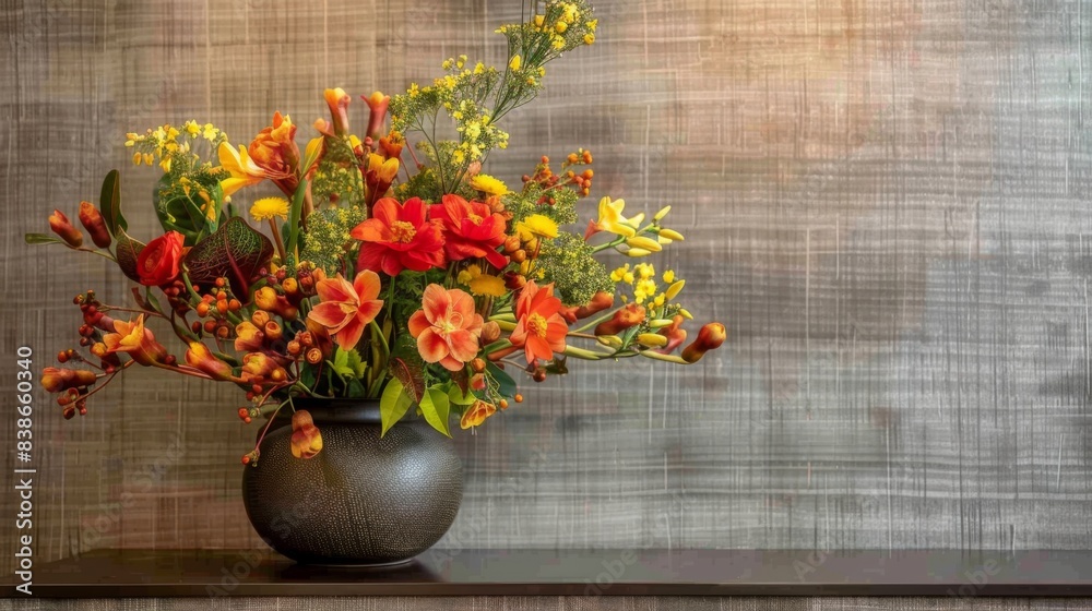 Vibrant fire flowers arranged in a decorative vase, adding a touch of warmth and elegance to any room