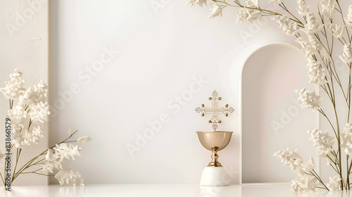 fondo de invitacion digital para celebraciones religiosas primera comunion o boda con estilo elegante y sobrio sofisticado en tonos claros con espacio para copiar photo