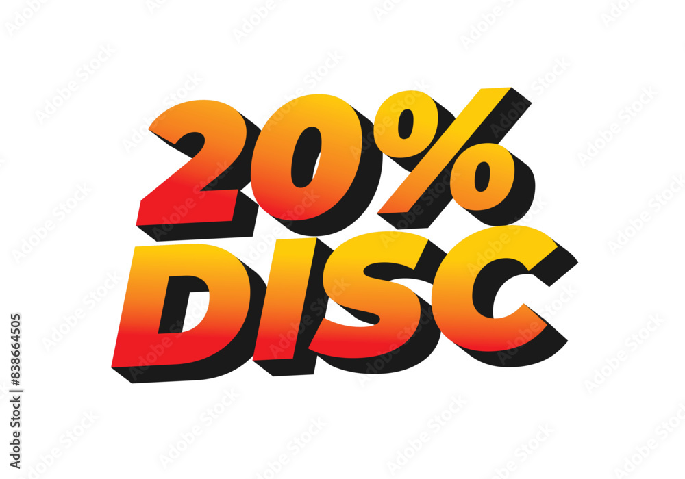 20 percent discount. Text effect in 3D look and good colors 20 percent discount. Text effect in 3D look and good colors