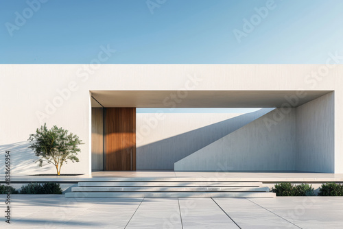 White Building on a blue sky backdrop.Modern concrete architecture.
