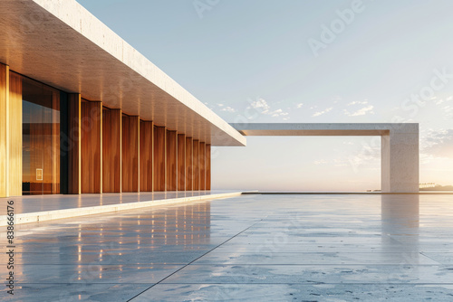 White Building on a blue sky backdrop.Modern concrete architecture.
