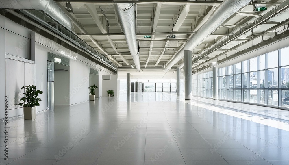 Modern empty commercial space with white walls and polished concrete floor. Modern empty commercial space with white walls and polished concrete floor.