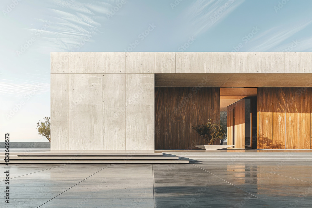 White Building on a blue sky backdrop.Modern concrete architecture.
White Building on a blue sky backdrop.Modern concrete architecture.